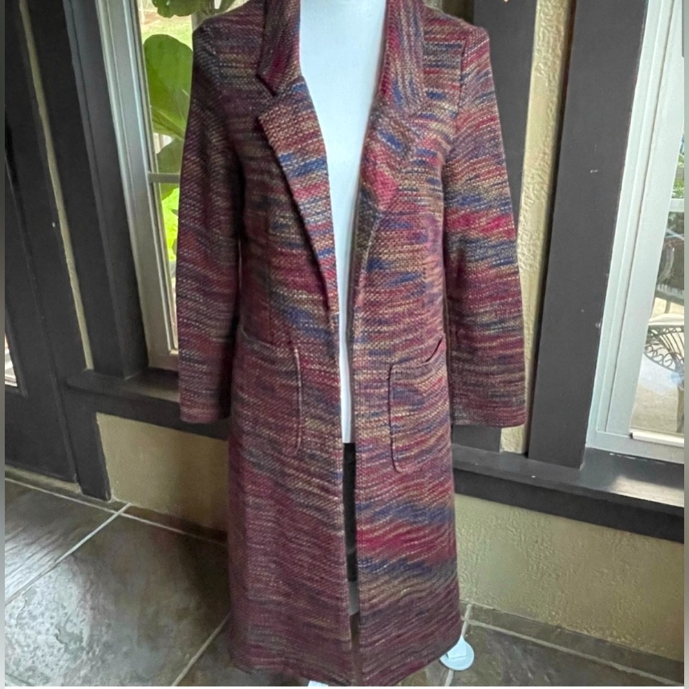 Anthropologie EN CREME mulitcolored open cardigan long blazer coat size small
